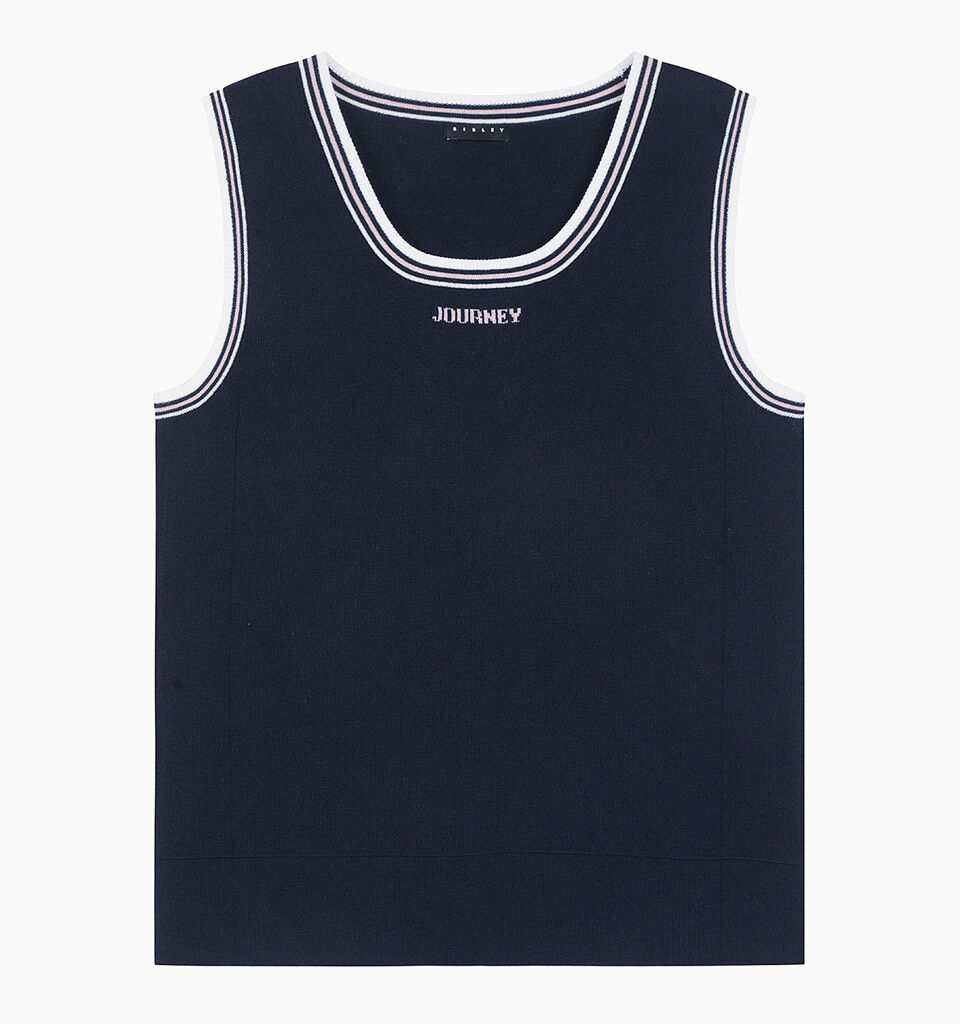 Dark blue knitted tank top with text - null - Dark Blue | Sisley K image number 1